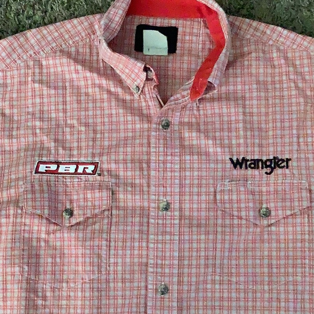 Wrangler Large Tall Red White Plaid PBR Professional Bull Riders Shirt - Picture 3 of 9